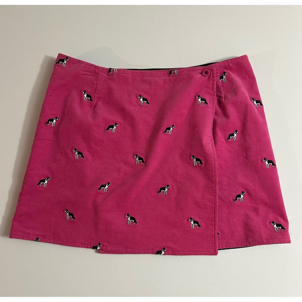 Lilly Pulitzer Reversible Corduroy Skirt Pink Boston Terrier Black Palm Tree 10